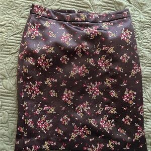 LOFT Black Floral Pencil Skirt